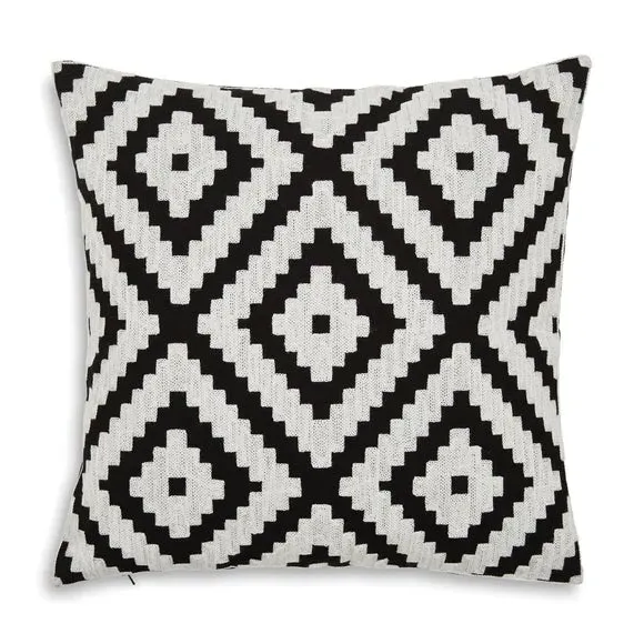 Square Cushion Cover with Embroidery - Black, Cotton image