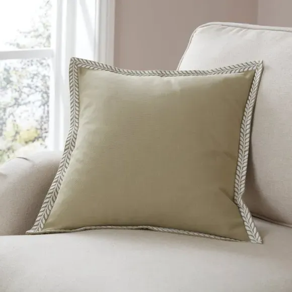 Square Cushion Cover with Embroidery - Green, Cotton image