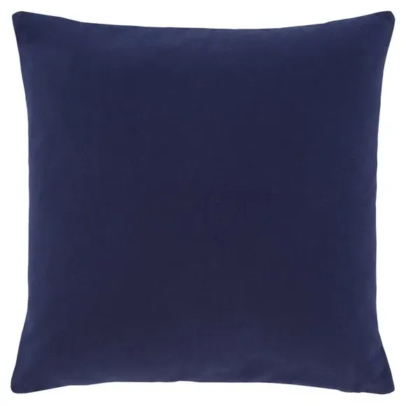 Square Cushion Cover with Embroidery - Navy, Cotton
