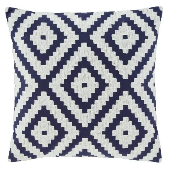 Square Cushion Cover with Embroidery - Navy, Cotton