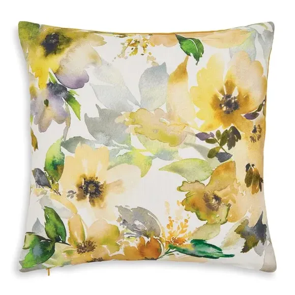 Square Cushion Cover with Floral - Ochre, Cotton
