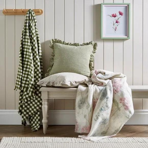 Square Cushion Cover with Frill - Olive, Cotton