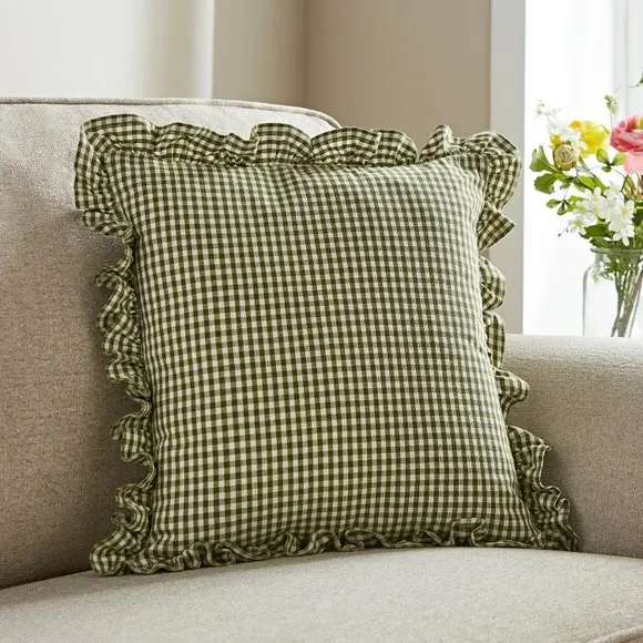 Square Cushion Cover with Frill - Olive, Cotton image