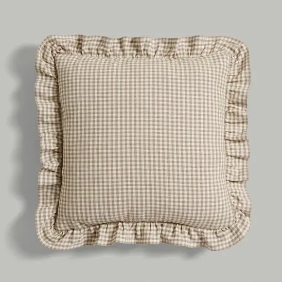 Square Cushion Cover with Frill - Stone, Cotton