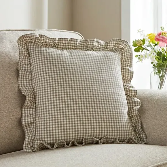 Square Cushion Cover with Frill - Stone, Cotton