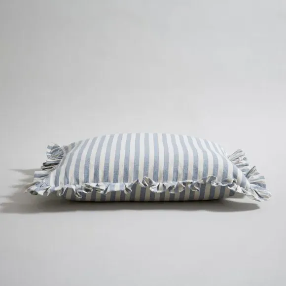 Square Cushion Cover with Frills - Blue, Cotton