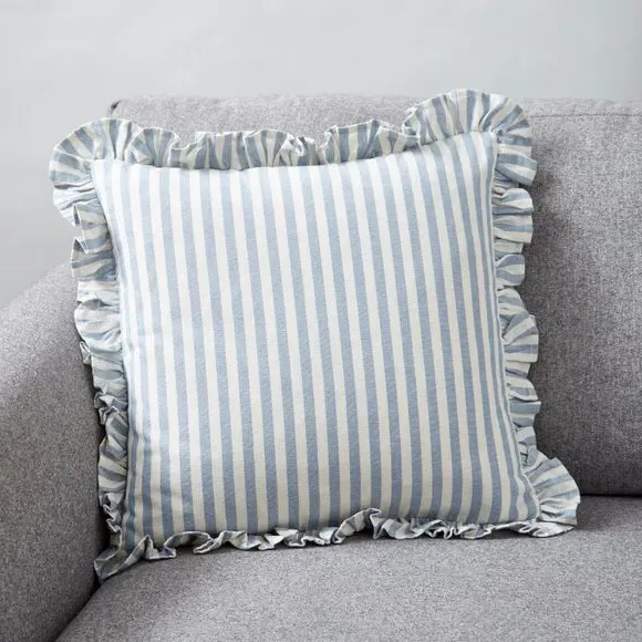 Square Cushion Cover with Frills - Blue, Cotton image