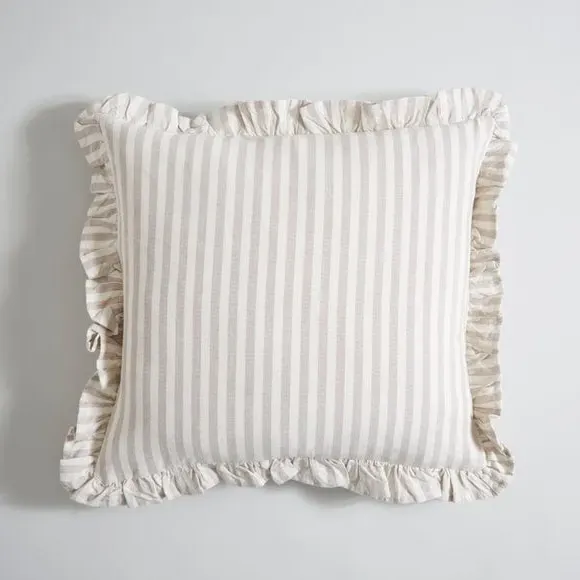 Square Cushion Cover with Frills - Grey, Cotton