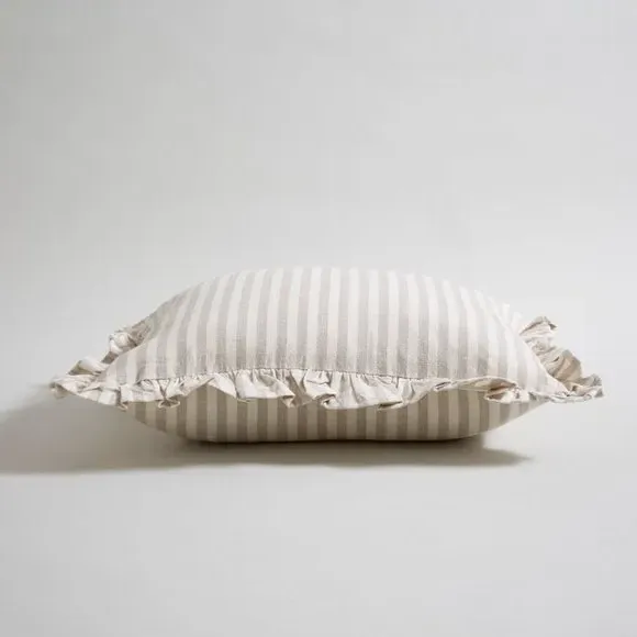 Square Cushion Cover with Frills - Grey, Cotton