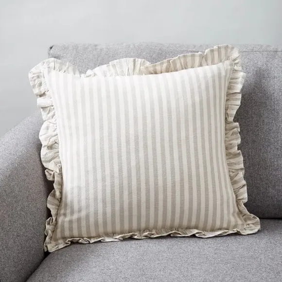 Square Cushion Cover with Frills - Grey, Cotton