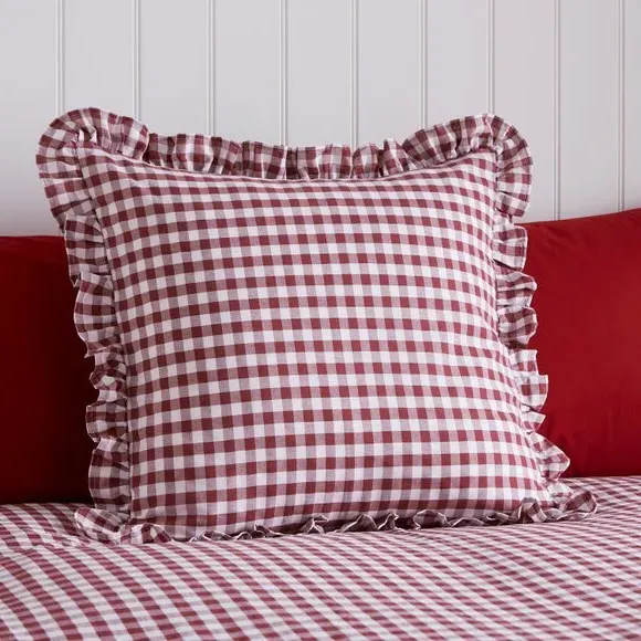Square Cushion Cover with Frills - Mulberry, Cotton