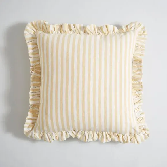 Square Cushion Cover with Frills - Ochre, Cotton