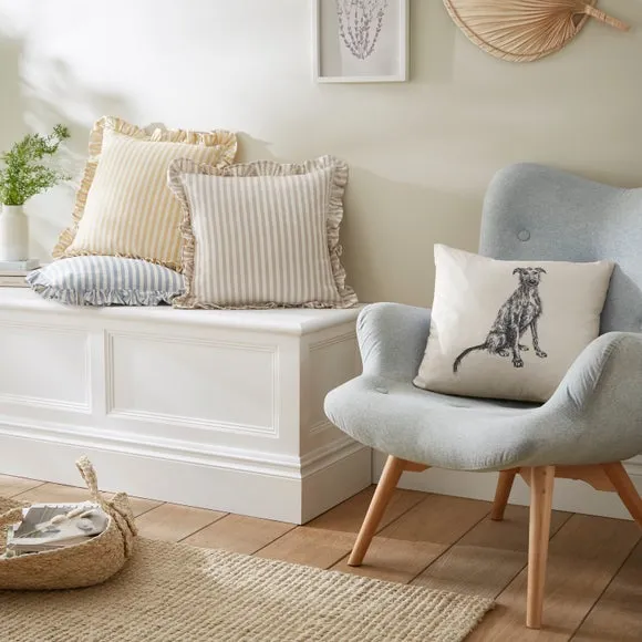 Square Cushion Cover with Frills - Ochre, Cotton