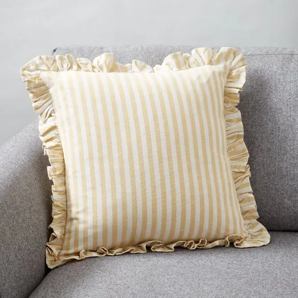Square Cushion Cover with Frills - Ochre, Cotton