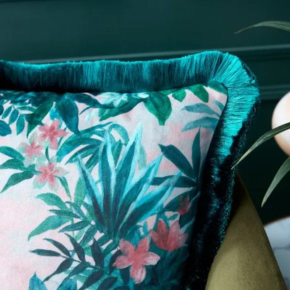 Square Cushion Cover with Fringe - Green, Polyester