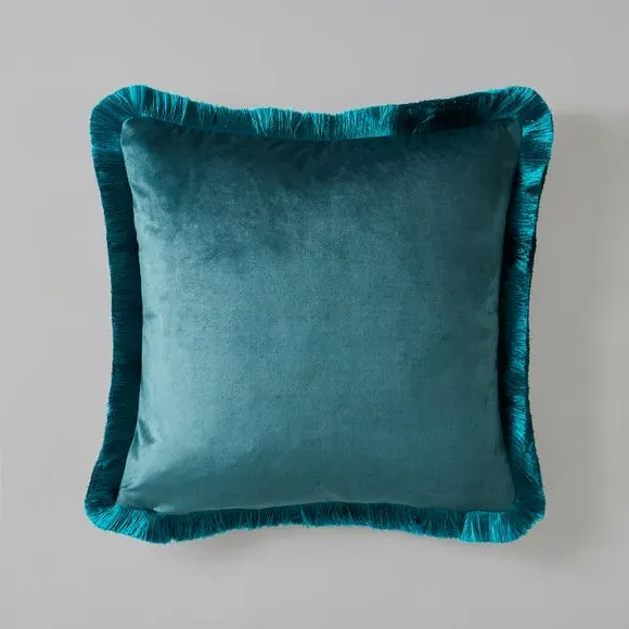 Square Cushion Cover with Fringe - Green, Polyester