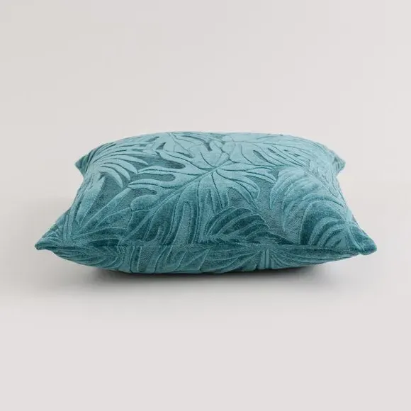 Square Cushion Cover with Leaf Pattern - Peacock
