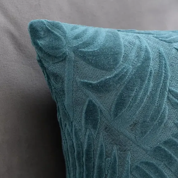 Square Cushion Cover with Leaf Pattern - Peacock