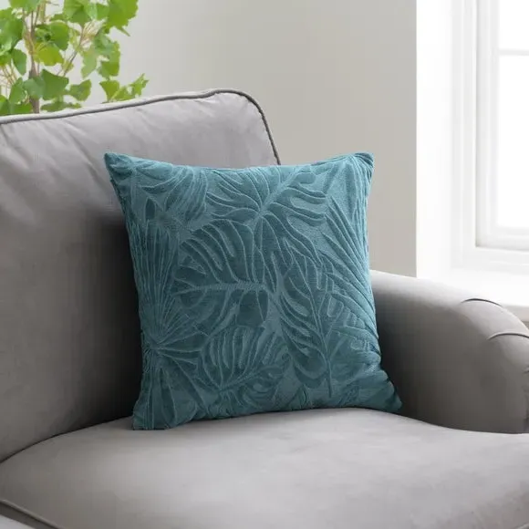 Square Cushion Cover with Leaf Pattern - Peacock image