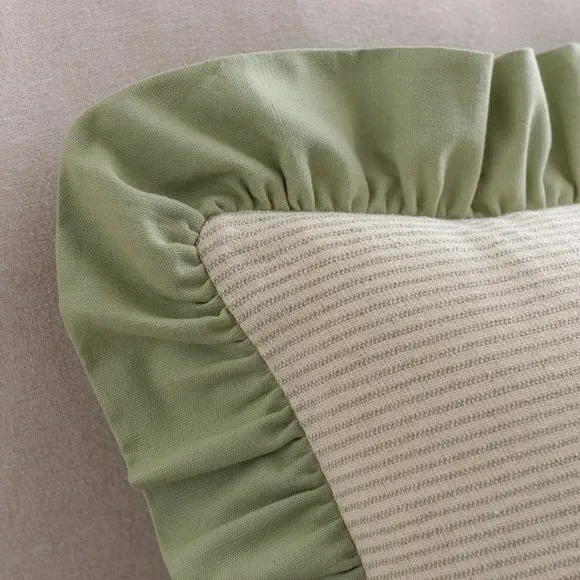 Square Cushion Cover with Ruffle - Sage, Cotton