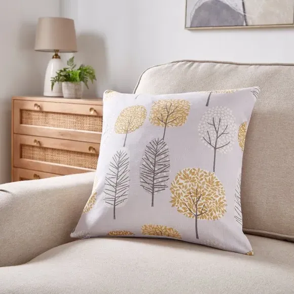 Square Cushion Cover with Tree Print - Grey image