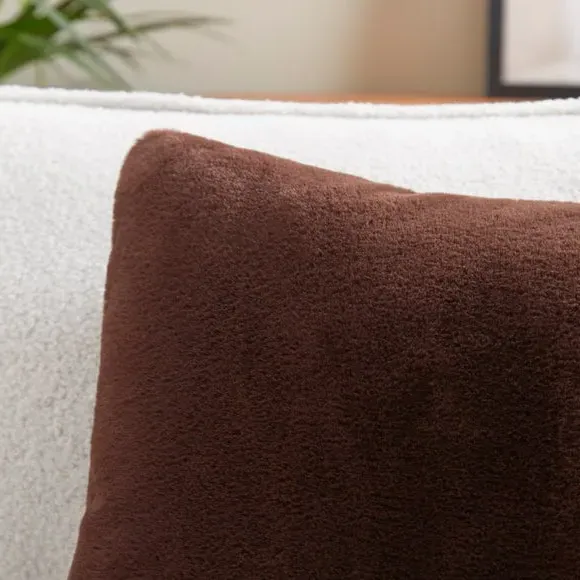 Square Cushion Cover with Zip - Bitter Chocolate, Faux Fur