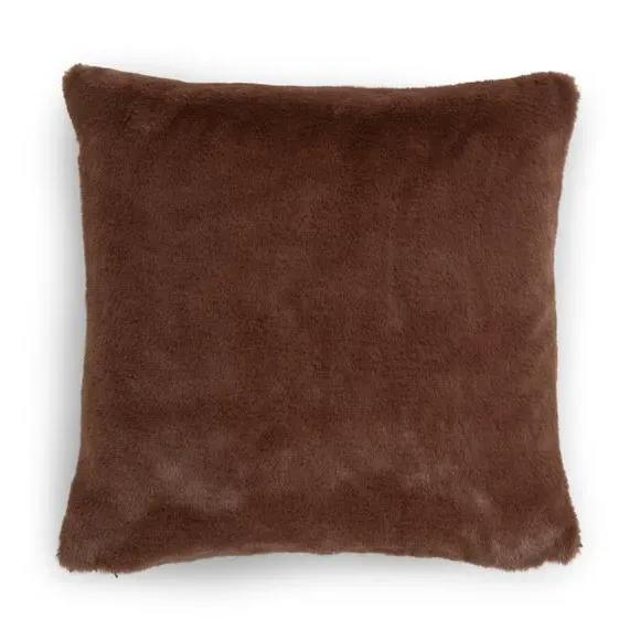Square Cushion Cover with Zip - Bitter Chocolate, Faux Fur