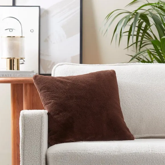 Square Cushion Cover with Zip - Bitter Chocolate, Faux Fur image
