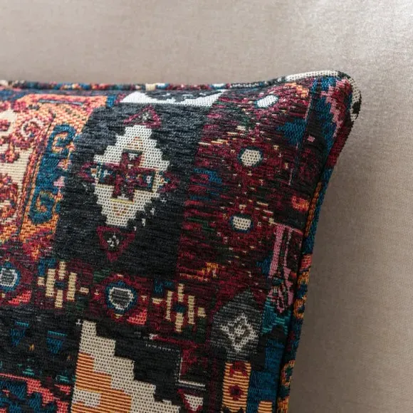 Square Cushion Cover with Zip - Black, Jacquard