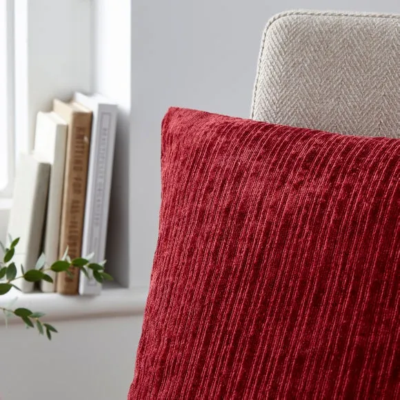 Square Cushion Cover with Zip - Burgundy, Chenille