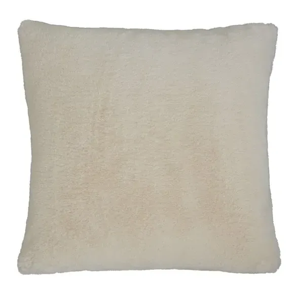 Square Cushion Cover with Zip - Cream, Faux Fur