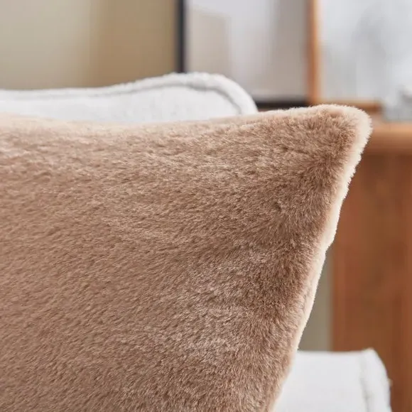 Square Cushion Cover with Zip - Dark Sand, Faux Fur