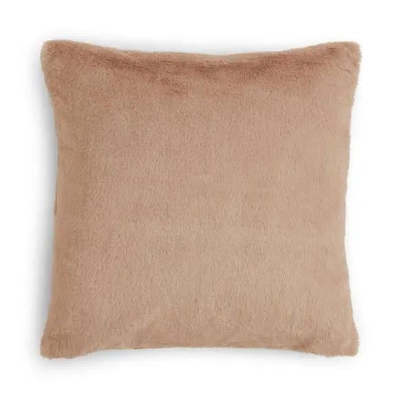 Square Cushion Cover with Zip - Dark Sand, Faux Fur