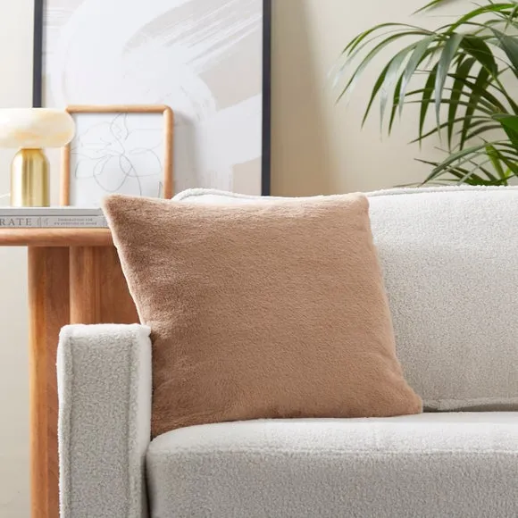 Square Cushion Cover with Zip - Dark Sand, Faux Fur