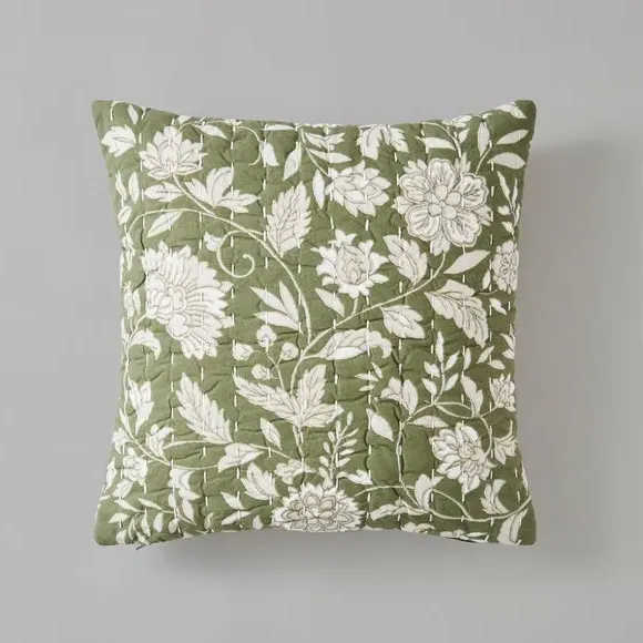 Square Cushion Cover with Zip - Green, Cotton