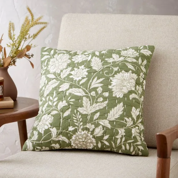 Square Cushion Cover with Zip - Green, Cotton image