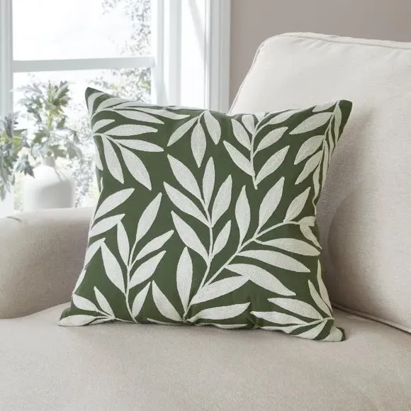 Square Cushion Cover with Zip - Green, Cotton image