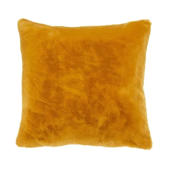 Square Cushion Cover with Zip - Ochre, Faux Fur