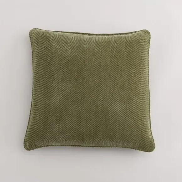 Square Cushion Cover with Zip - Olive, Chenille