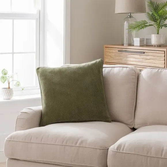 Square Cushion Cover with Zip - Olive, Chenille