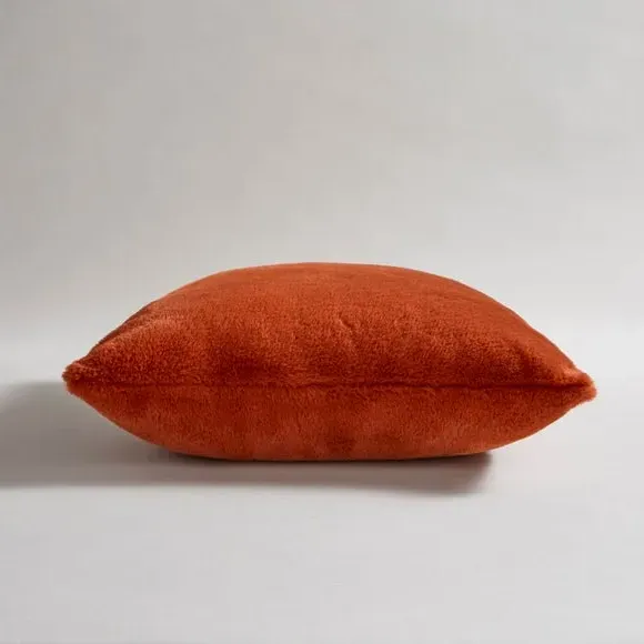 Square Cushion Cover with Zip - Orange, Faux Fur