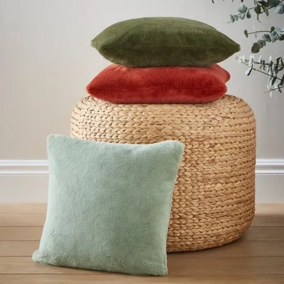 Square Cushion Cover with Zip - Orange, Faux Fur