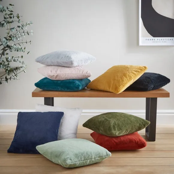 Square Cushion Cover with Zip - Orange, Faux Fur