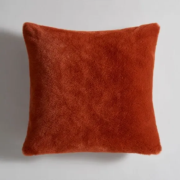 Square Cushion Cover with Zip - Orange, Faux Fur