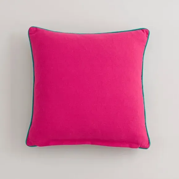 Square Cushion Embroidered Floral - Navy, Cotton