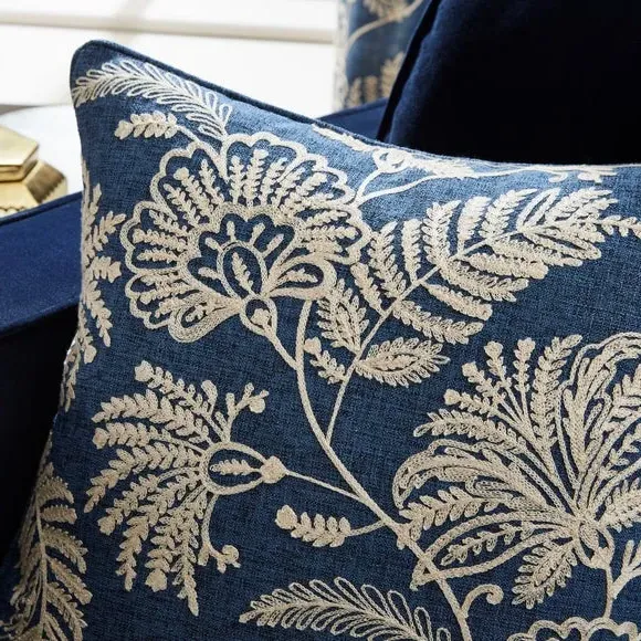 Square Cushion Embroidered - Navy, Polyester
