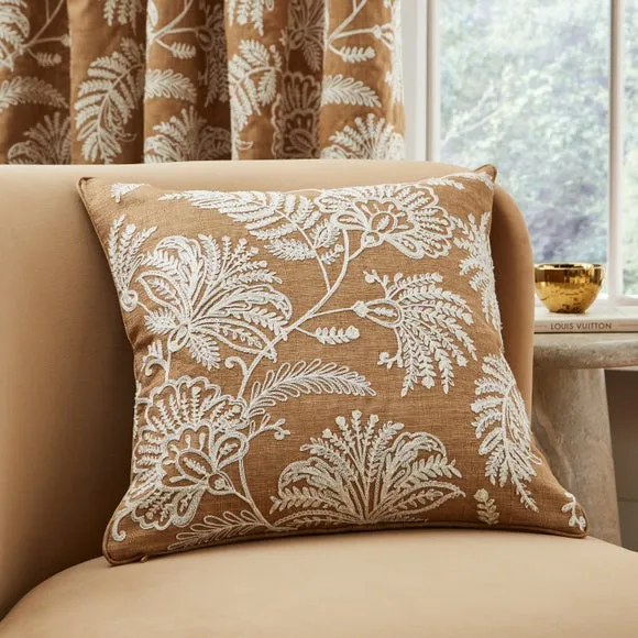 Square Cushion Embroidered - Ochre, Polyester