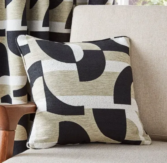 Square Cushion Geometric Design - Black, Jacquard image