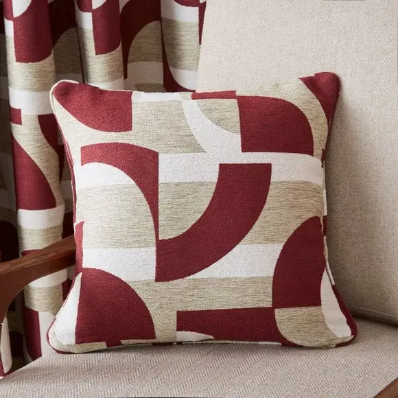 Square Cushion Geometric Design - Burgundy, Jacquard