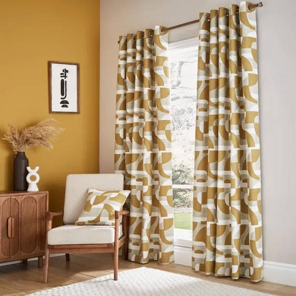 Square Cushion Geometric Design - Ochre, Jacquard